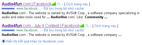 Audio4fun Facebook Fan page on SERP